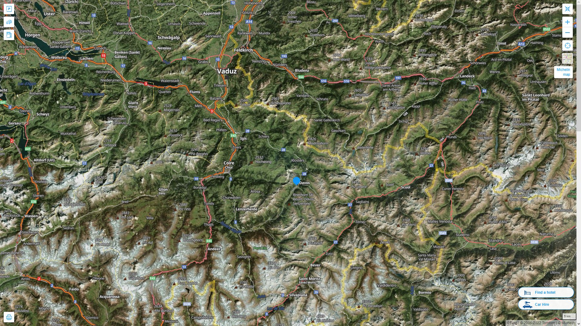 Davos Highway and Road Map with Satellite View